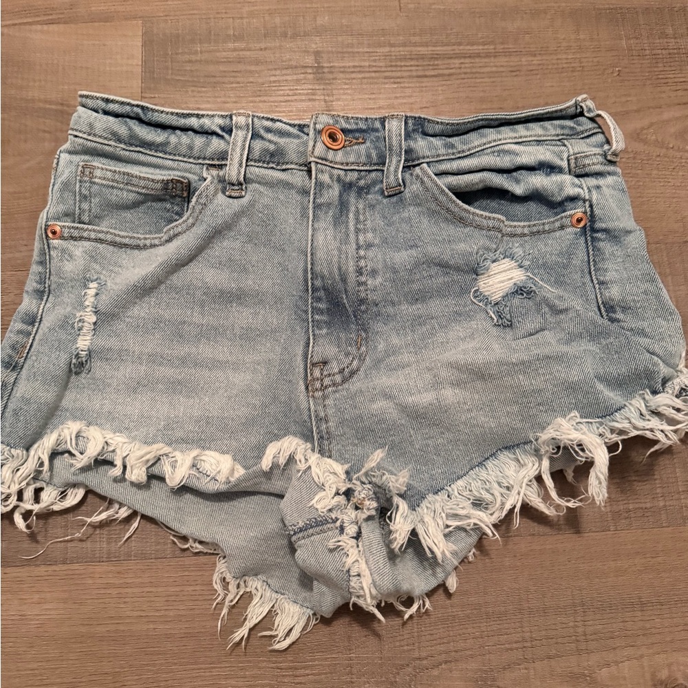 Celebrity Pink Light Blue Distressed Jean Shorts